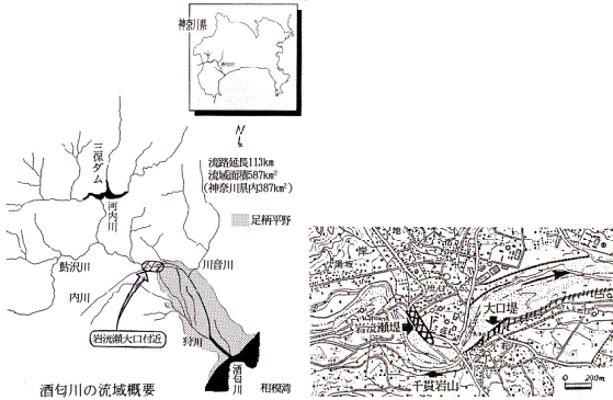図－11　酒匂川の流域概要及び岩流瀬・大口付近（国土地理院　1：25,000　地形図「山北」の原図に加筆）