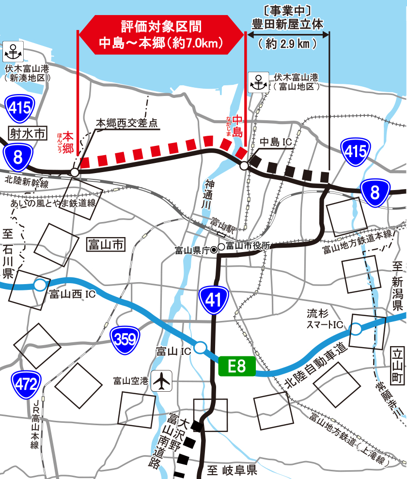 富山外郭環状道路 一般国道8号 富山市中島～本郷 拡大