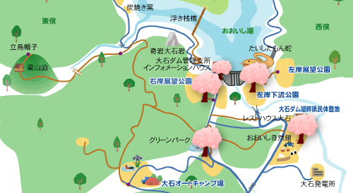 地図：ダム周辺の桜