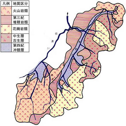地質の区分・対象流域の地図