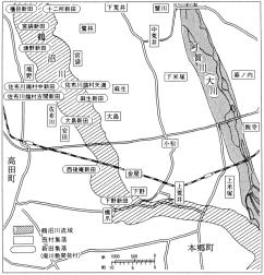 阿賀川の旧流路に開かれた新田の状況