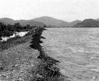 阿賀川右岸　水防を行う会津若松市飯寺地区写真