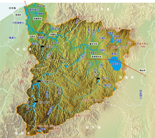 阿賀野川流域の地図画像