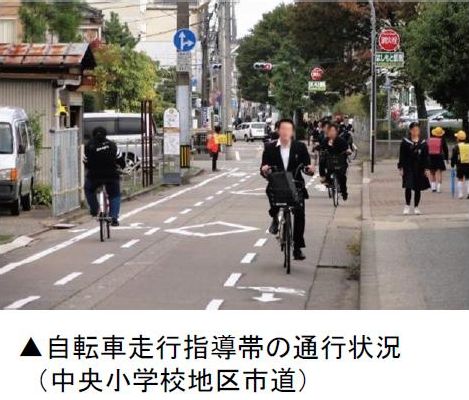 自動車走行指導帯の通行状況（中央小学校地区市道）