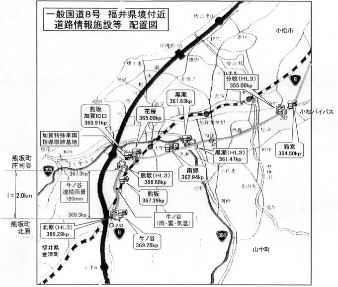 一般国道8号　福井県境付近　道路情報施設等　配置図
