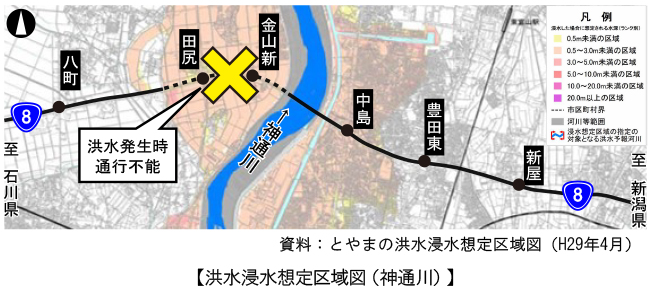 洪水発生時の道路の寸断が救援活動等に影響