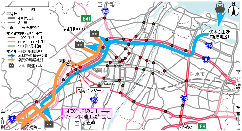 アルミ関連工場の物流経路