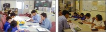 黒部国道維持出張所の職員に質問をする様子 黒部国道維持出張所の職員に質問をする様子