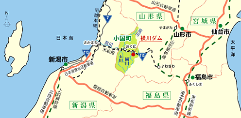 地図：横川ダムの位置（広域）